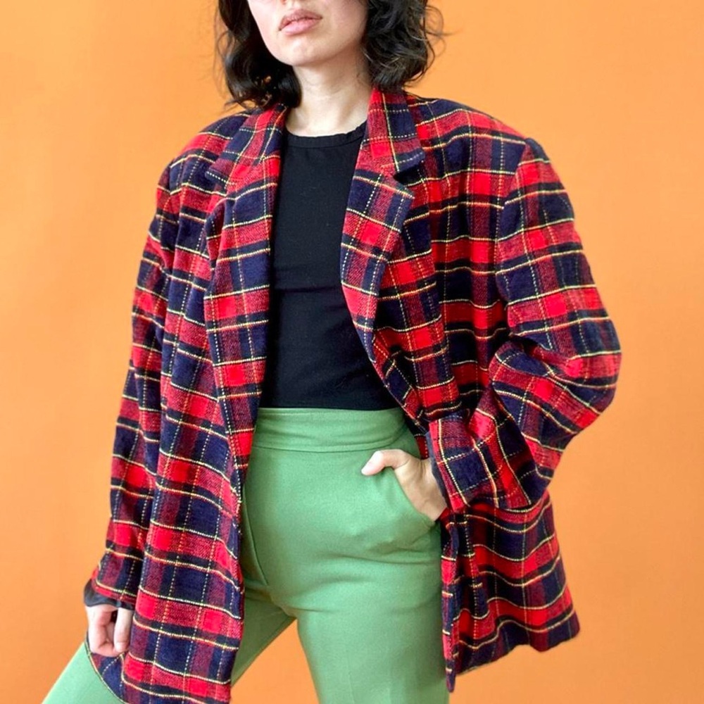Plaid Red and Black Women's Blazer